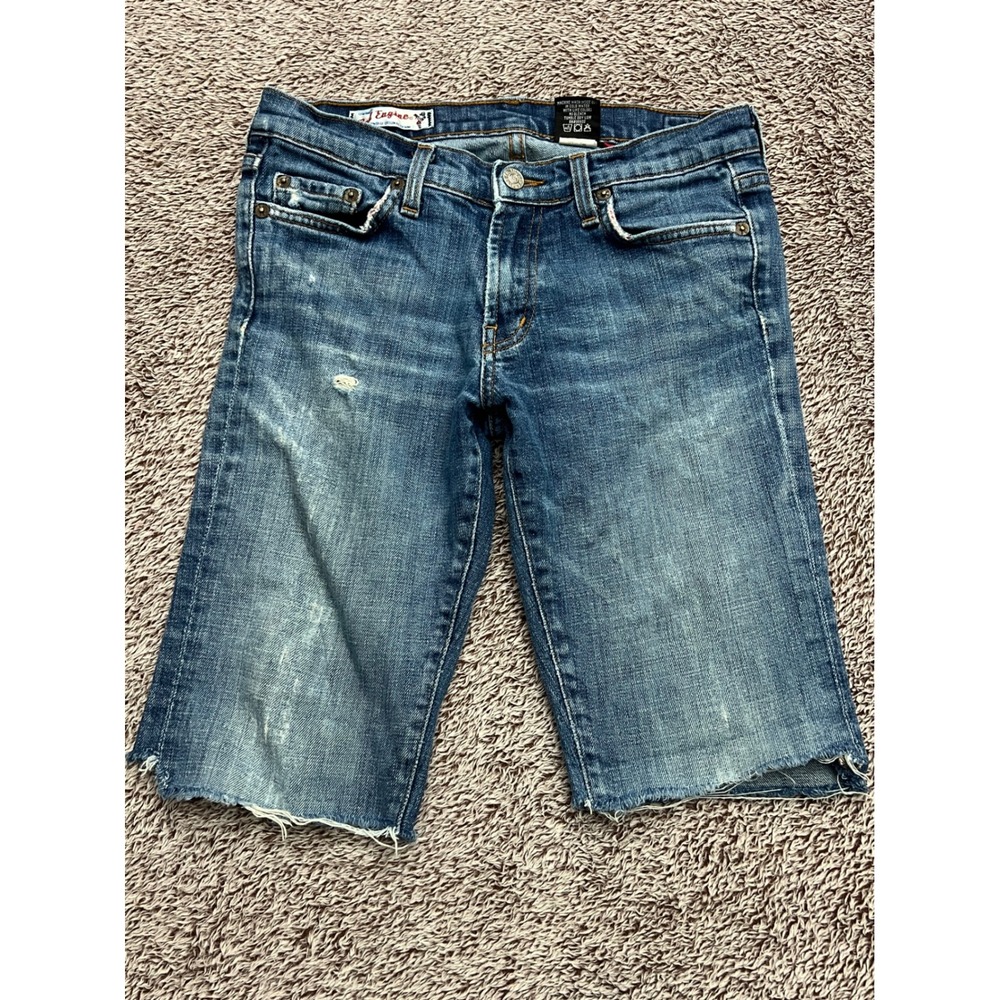 Red Engine Womens 28 Cutoff Denim Bermuda Shorts Distressed Raw Hem Y2K USA Made